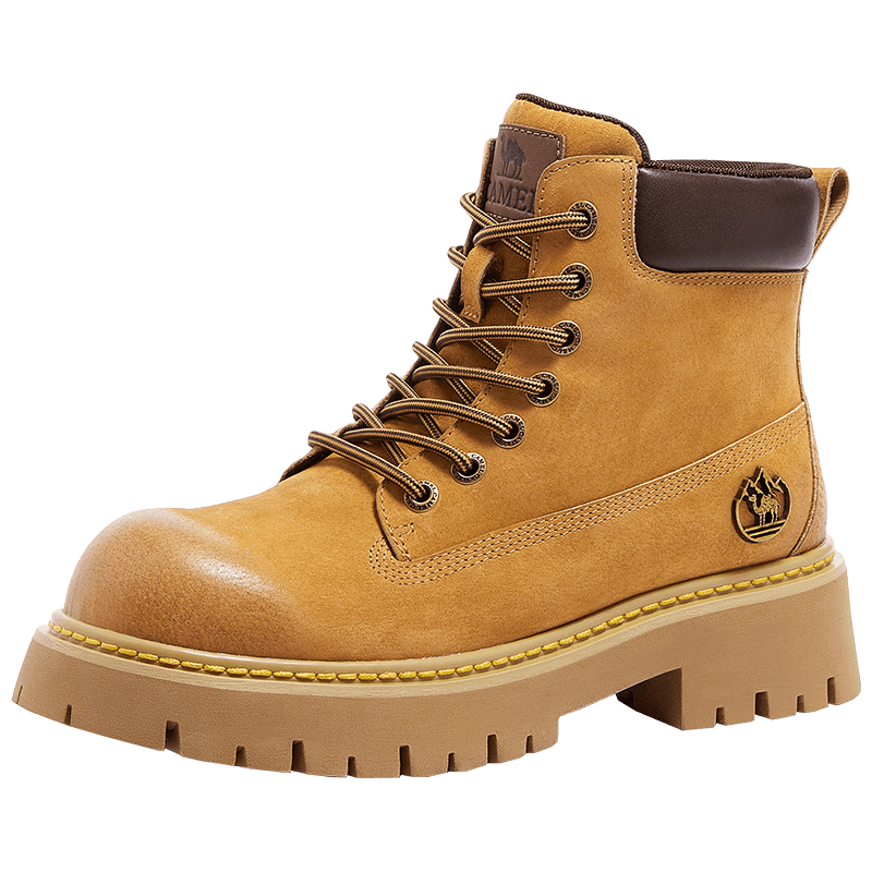 CAMEL [Shanyue] Women's Work Boots, New Thick-Soled Martin Boots, L25W076018, Khaki (Suede), Size 37