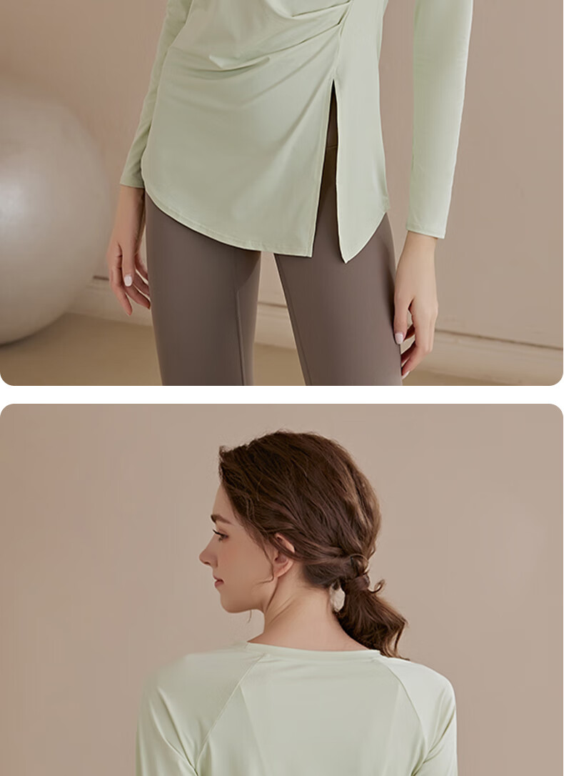 XUEXIMAN Women's Quick-Dry Long Sleeve Yoga Top Mid-Length Slim Fit Breathable Pilates Fitness Shirt 14