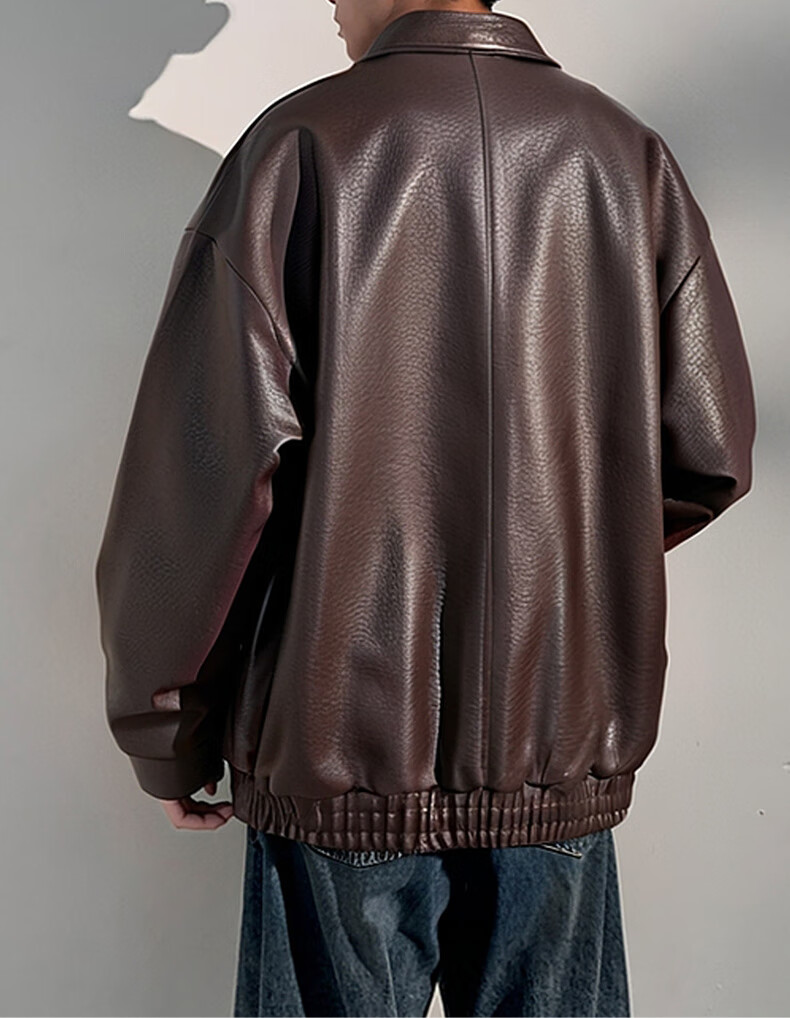 Wu Huang Cat Autumn Winter American Style Retro PU Leather Lapel Casual Jacket Men Fake Two-Piece Coat WJ13 Black L 5