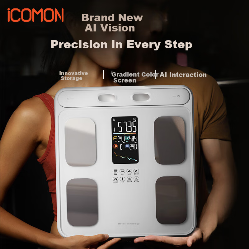 Умные весы ICOMON, высокоточные восьмиэлектродные весы для измерения жира, электронные весы для спортзала с собственным приложением, анализатор жира в организме для мониторинга данных о здоровье человека.