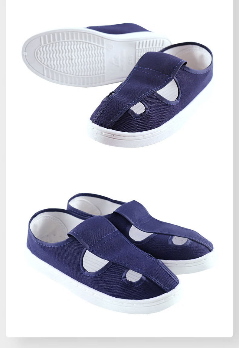 Jiuchengu Anti-Static Shoes Four-Hole Dust-Free Soft Thickened Sole Unisex Factory Cleanroom Work Shoes Odor-Resistant Canvas Labor Protection White Shoes Navy Blue PVC Sole Size 42 5