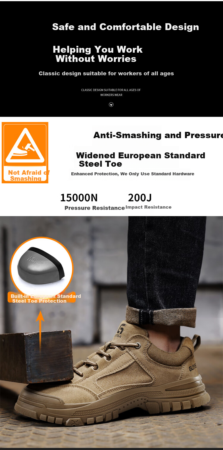 JUNBU Safety Shoes for Men, Steel Toe Cap, Puncture-Resistant, Welding, Lightweight, Comfortable, Wear-Resistant Work Boots 9173 Size 44 5