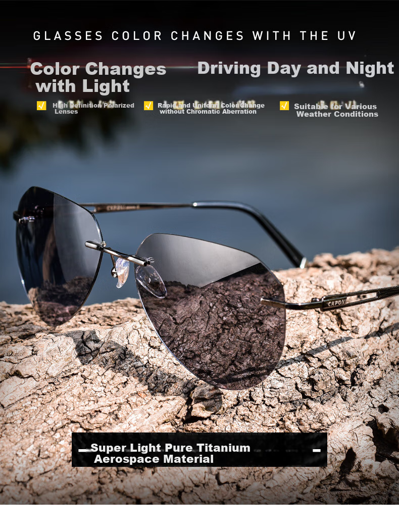 CAPONI Ultra-Light Frameless Night Vision Glasses for Men And Women, Photochromic Polarized Sunglasses for Day And Night Use, Driving-Specific Anti-Glare Sunglasses 1