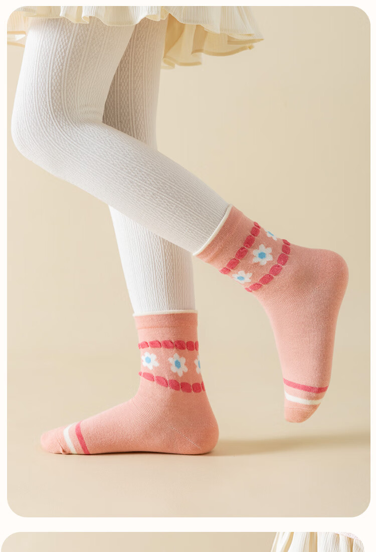 MiiOW Kids Girls Socks [100% Cotton + Lace Odor-Resistant] Mid-Calf Autumn Winter Casual Socks for Baby Girls 3