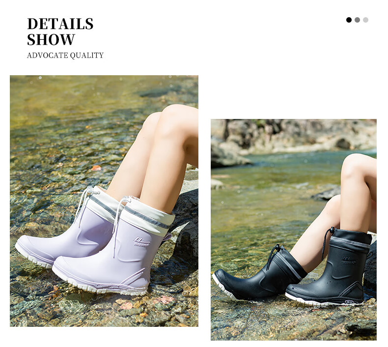 Warrior Women's Fashion Outdoor Rain Shoes Non-slip Waterproof Wear-resistant Rubber Rain Boots White Fleece-lined Cotton Covers Size S 23