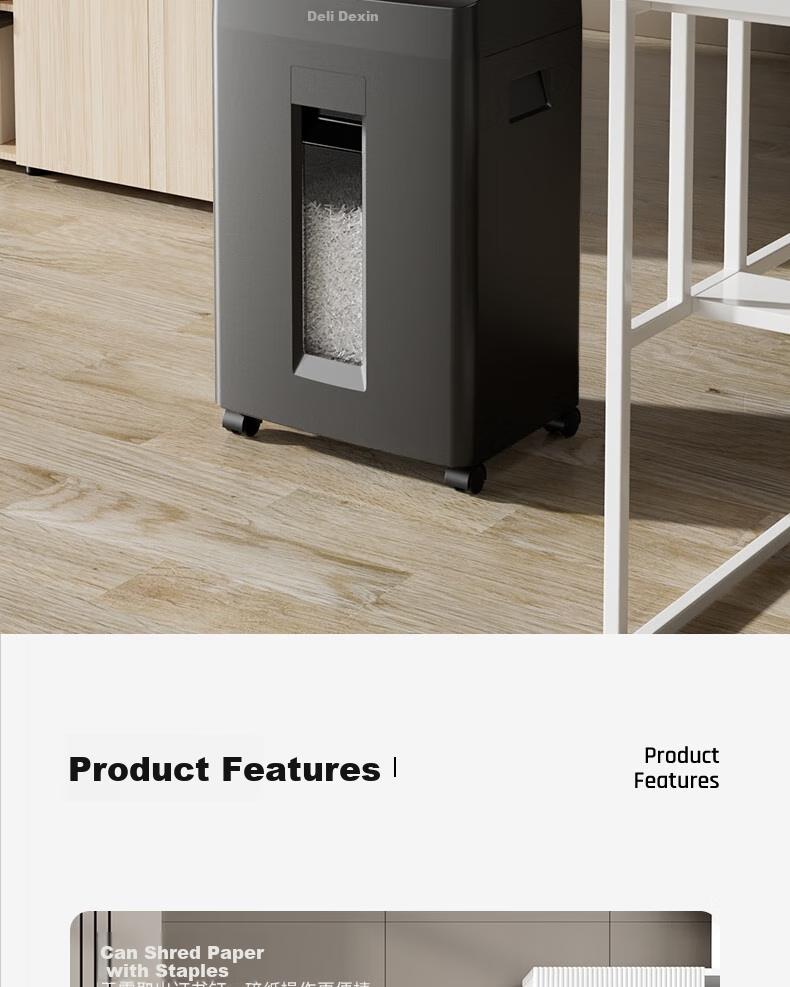 Deli Shredder, Level 5 Security, Single Pass 8 Sheets, Continuous Shredding for 20 Minutes, Large Powerful Office-Specific Paper Shredder, 23L Capacity, Can Shred with Staples, GA510 1