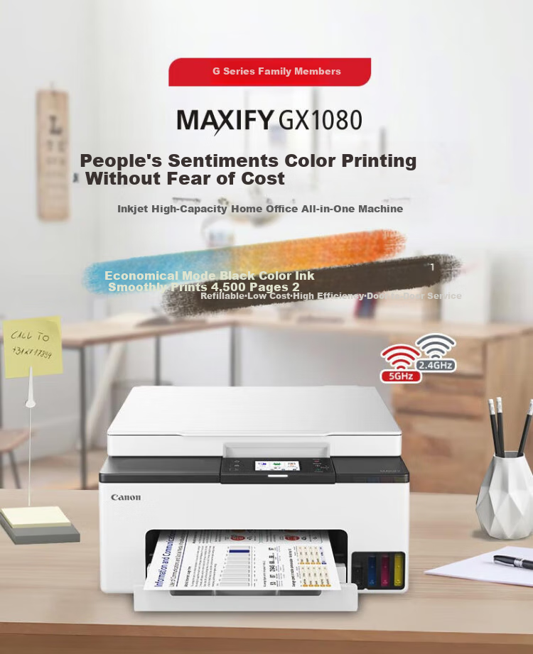 Canon GX1080 Wireless Refillable Inkjet High-Capacity All-In Printer for Home And Office Use with Dual-Band WiFi 5G, Automatic Duplex Printing, Copying, Scanning 2