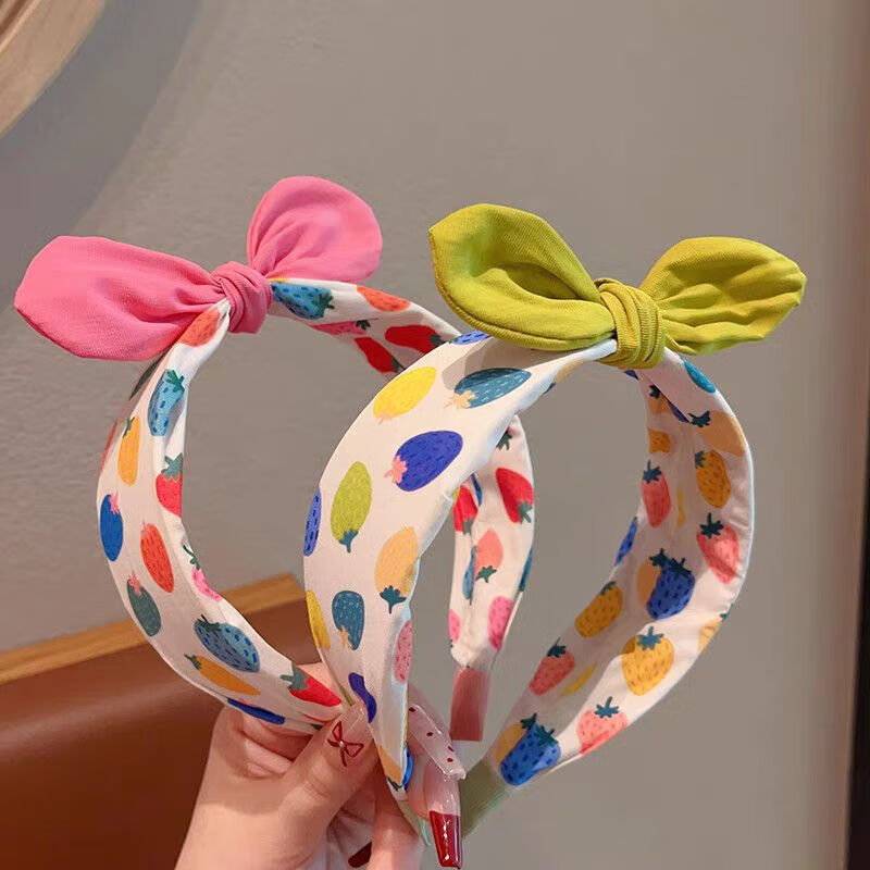 BQI Kids Hair Accessories Headband Cute Strawberry Fabric Ear Headband Girls Non-Slip Hairband Comfortable 1