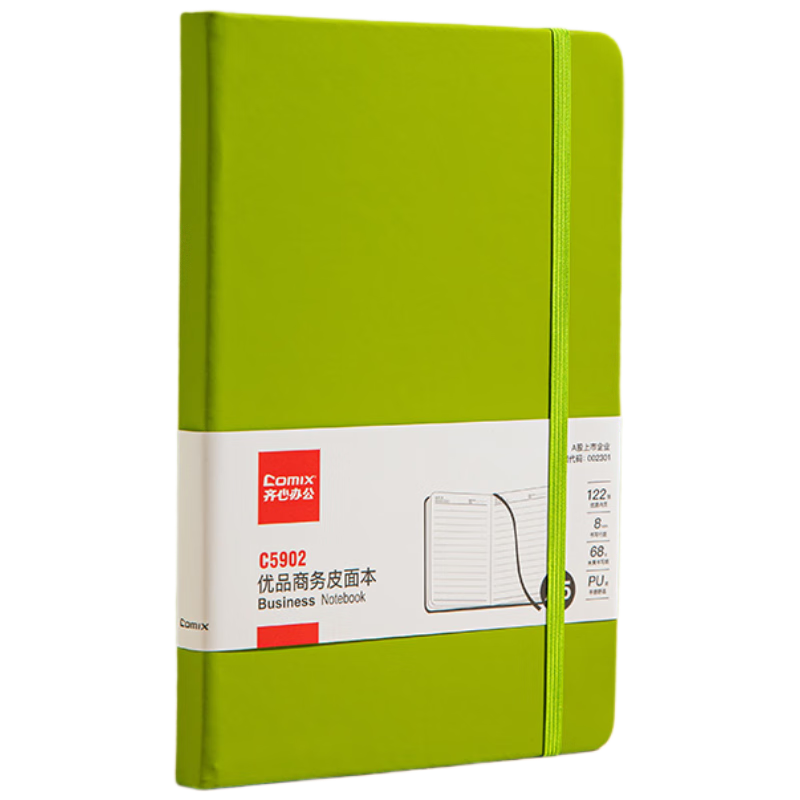 COMIX Notebook, Journal, A5 Size, 120 Sheets, Matte PU Leather Cover, Business Meeting Record Book, Stationery, Green, 8 Colors Available, Strap Desig