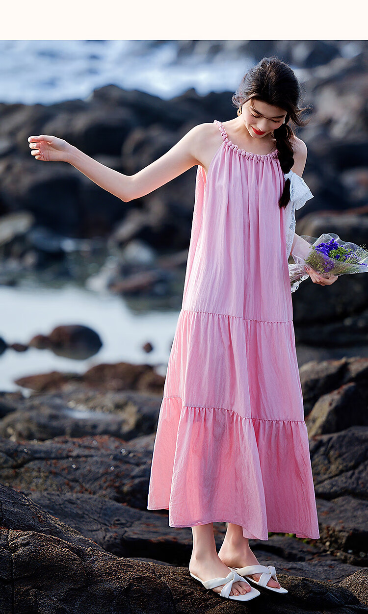 Demana [Neck-Tie Halter] Summer Elegant Vacation Style Handmade Gathered Collar Off-Shoulder A-Line Waistless Women's Dress 26