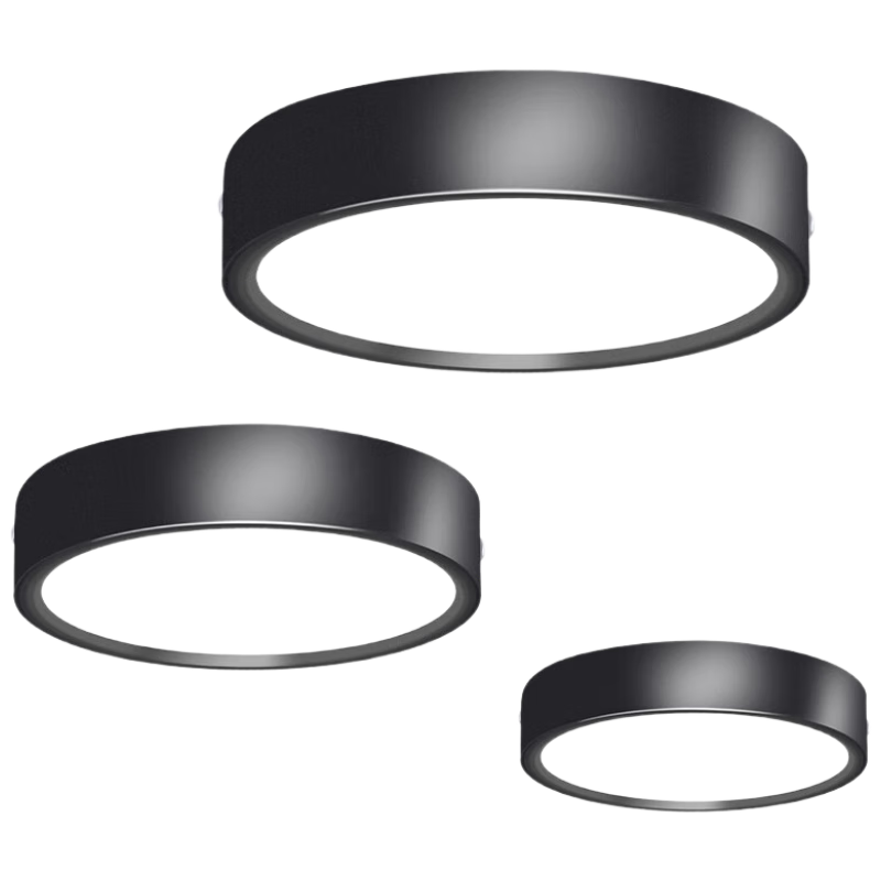 CANMEIJIA Ultra-thin LED Surface-mounted Downlight Round No-hole Installation Corridor Entrance Hall Ceiling 5W Black Shell [Width 8cm/Height 3cm] - Warm Light