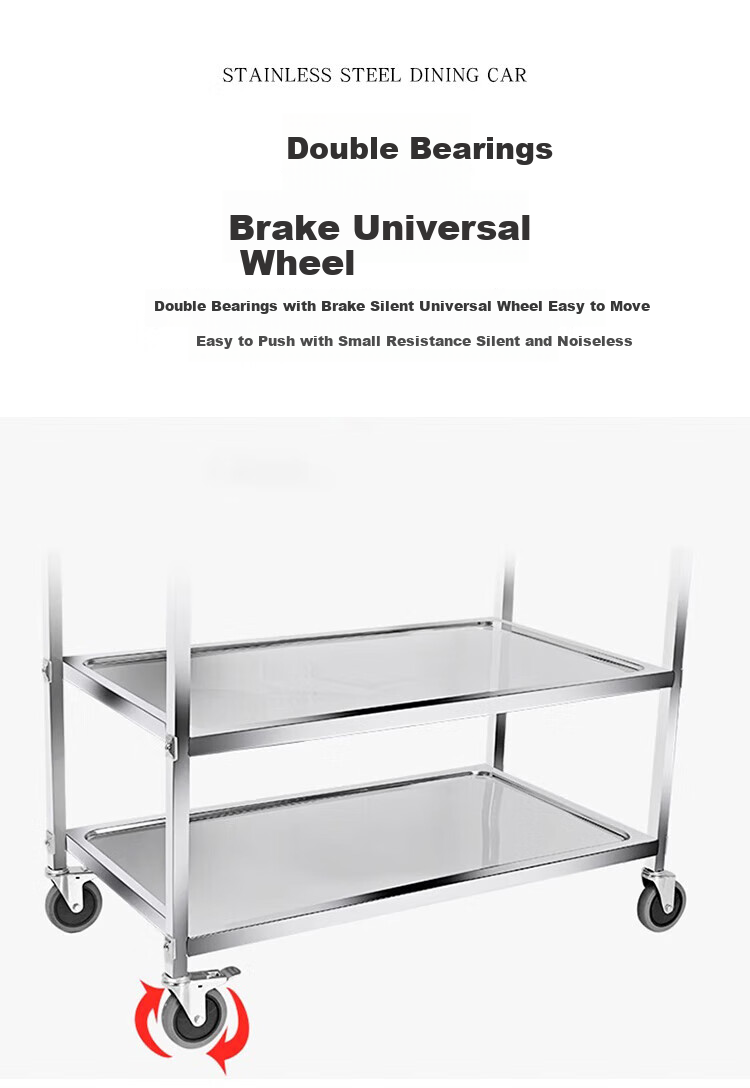 DSRAWMYT Stainless Steel Mobile Food Cart, Three-Tier Commercial Serving Cart, Dish Collection Cart for Restaurants, Hotel Serving Trolley 8
