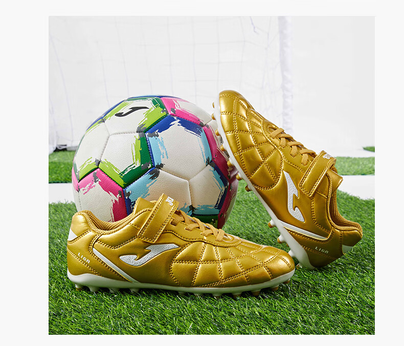 JOMA 2025 New Magic Tape Children's Soccer Shoes MG Short Studs Youth Primary School Competition Training Shoes Red Gold 32 2