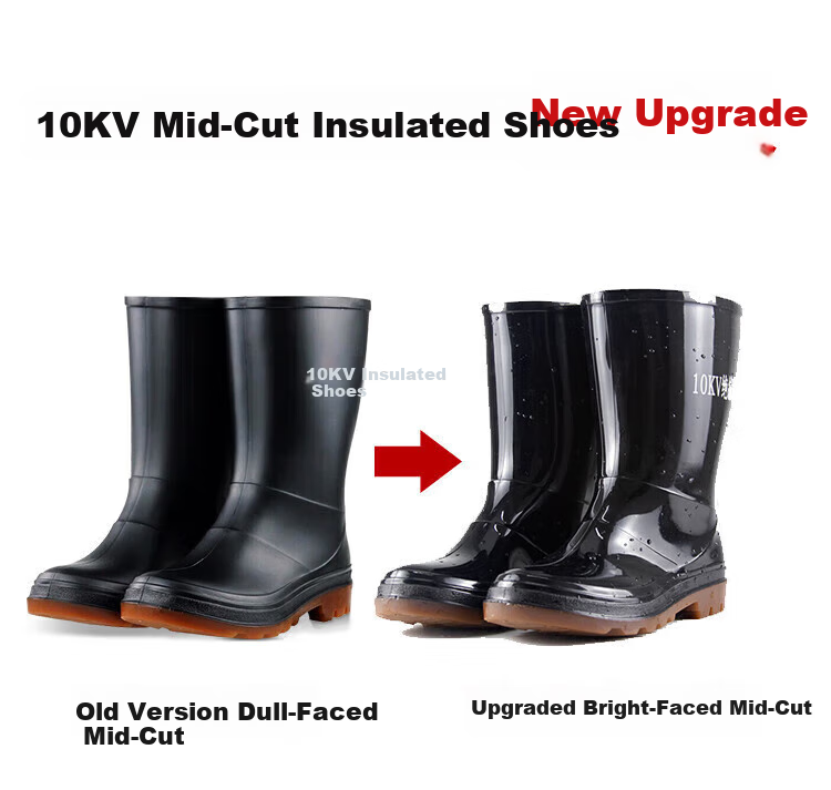 SHENGLI 10kV Insulated Boots, High-Top Rain Boots, Safety Shoes with Insulated Cowhide Soles, Oil-Resistant Black Work Boots, Size 37 4