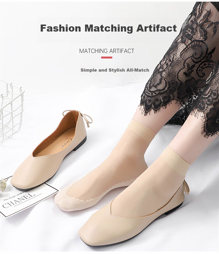 LangSha Silk Stockings, Short 6 Pairs, Spring And Summer Thin Style Women's Socks, Flesh Color Mid-Calf, Reinforced Sole, Non-Slip Short Socks, One Size Fits All, 6 Pairs Per Pack 10
