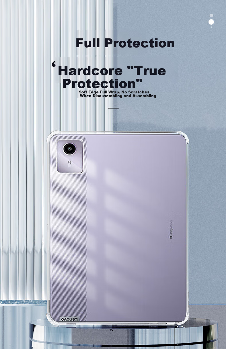 Freeson Protective Case for Lenovo Xiaoxin Pad 2024, 11-Inch Tablet Cover, Full Protection, Shockproof, Four-Corner Airbags, Anti-Collision, Crystal Clear TPU Soft Shell, Transparent 3