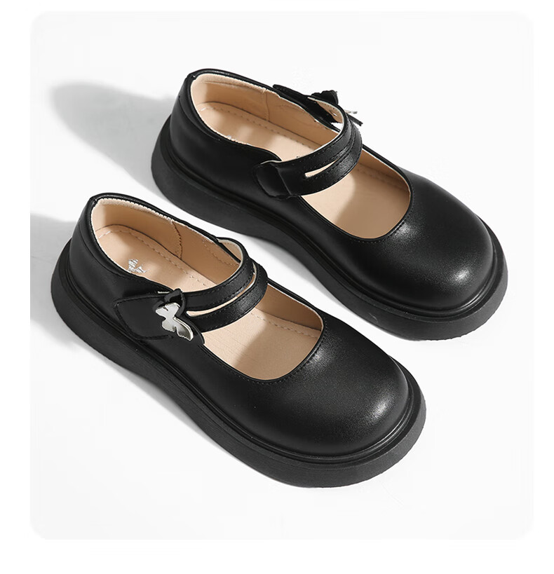 Guniya Girls Children's Leather Shoes Square Toe Breathable Soft Sole School Performance Shoes Black Matte Size 30 4