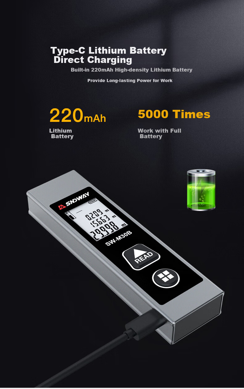 SNDWAY Laser Rangefinder, Infrared High-Precision Electronic Ruler, Rechargeable Room Measuring Device SW-M30A 10