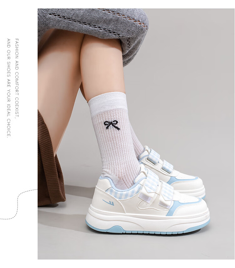 Warrior Women's Thick Sole Easy Velcro Shoes Spring Autumn Casual Sneakers Student Sports Shoes Beige Blue Size 36 6