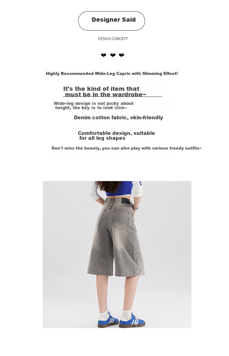 Free Style High-Waist Vintage Blue Cropped Denim Shorts for Women Summer 2026 New Loose Slimming Wide-Leg Casual Pants 2
