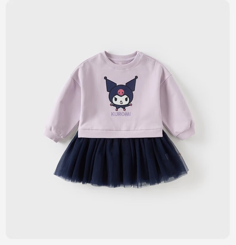 DAVE & BELLA Kuromi Collaboration Girls' Dress, Autumn Children's Fashion Patchwork Skirt 3