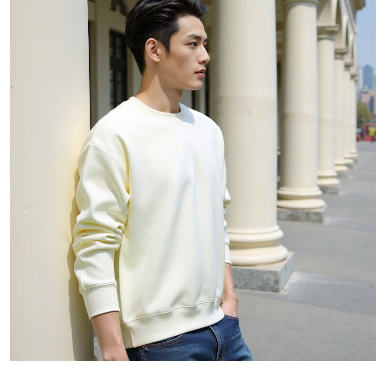 ROMON Men's Sweatshirt Spring and Autumn Milk Silk Heavyweight 300G Casual Fashion Loose Long Sleeve Basic Shirt for Men 16