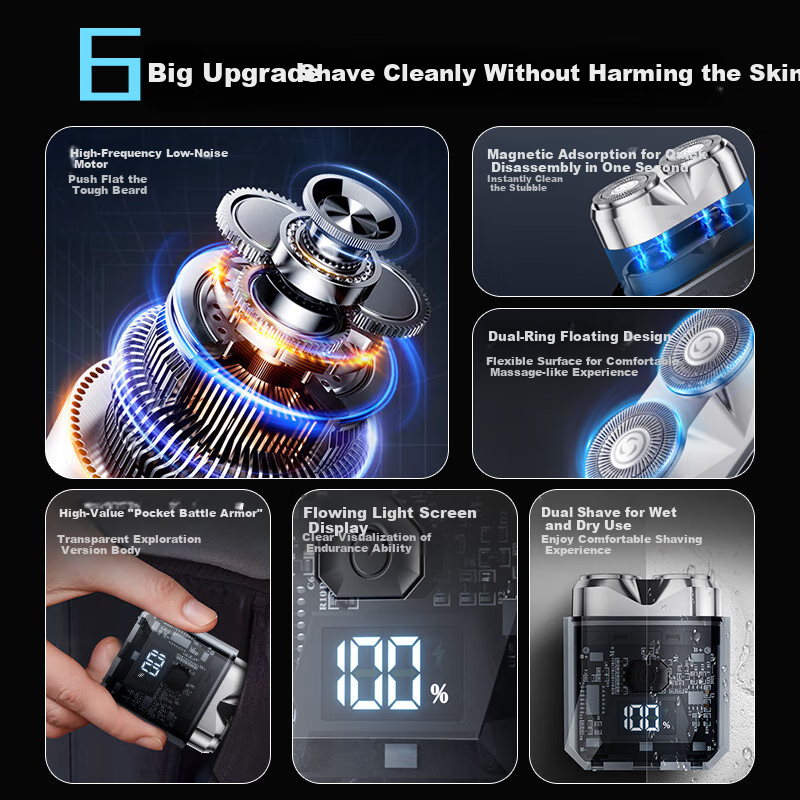 AUX Electric Shaver for Men, Black Warrior 2026 Latest Model, Youth-Specific Portable Dual-Engine Mecha-Style Razor, Mini Gift