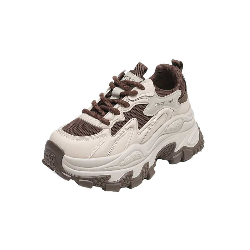 Saturday Versatile Retro Thick-Soled Platform Dad Sneakers for Women Fashionable Commuter Comfortable Sports Casual Shoes Coffee Color Size 37