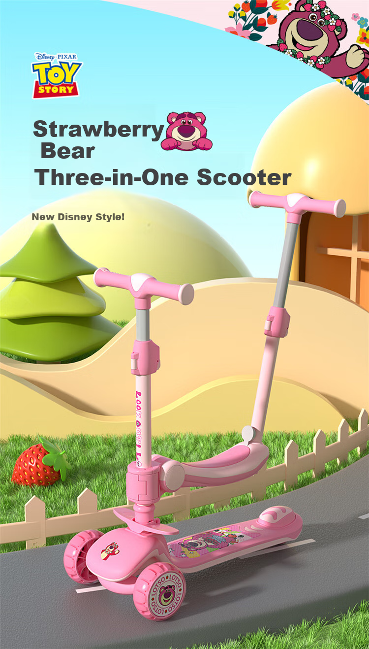 Disney Children's Scooter, Rideable, Pushable And Slidable, Three-In Multifunctional Walker, Adjustable Height, Gift for Kids 1