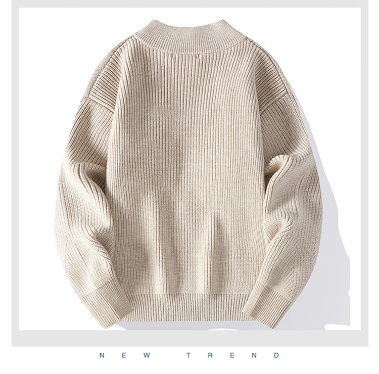 JEEP Men's Winter Thickened Zipper Knit Sweater Loose Fit Base Layer Off-White XL 2