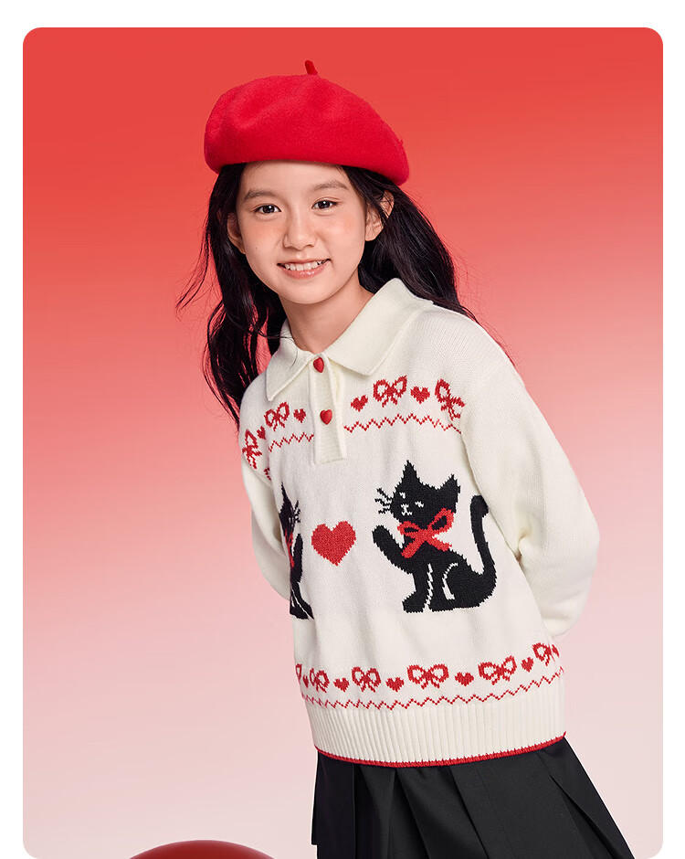 BALABALA 【balaOne】 Kids Sweater Girls Pullover Knitwear 2025 Autumn Winter Sweet New Year Outfit 8