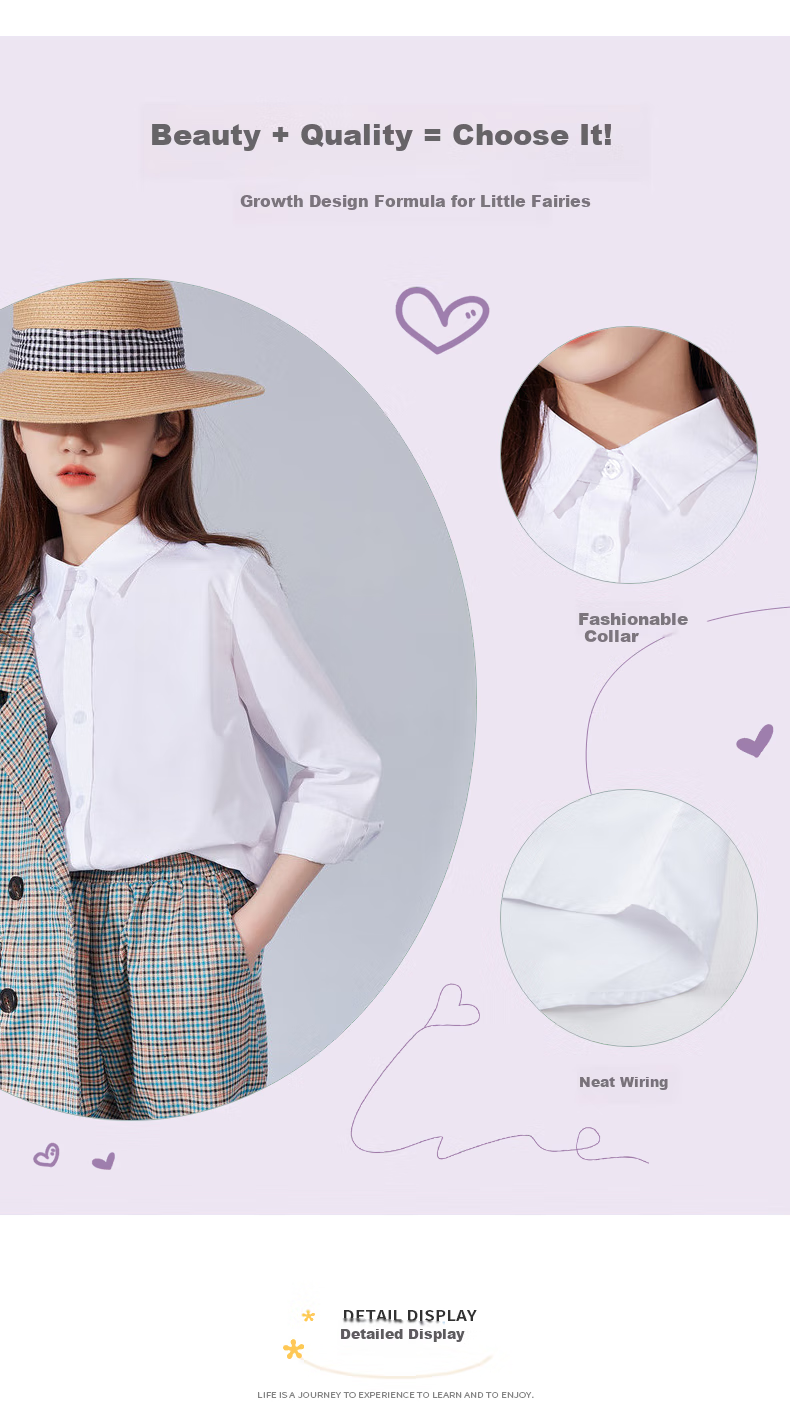 Follow Me Girls' Shirt, Children's Boys' White Shirt, Inner Layer Shirt, School Uniform, Versatile Inner Shirt, White, Size 160 5