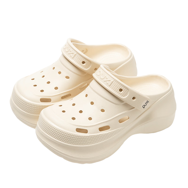 Puxi Women's Thick-Soled EVA Slip-On Summer Clogs Non-Slip Odor-Resistant Comfort Closed-Toe Sandals Light Beige Size 33-34