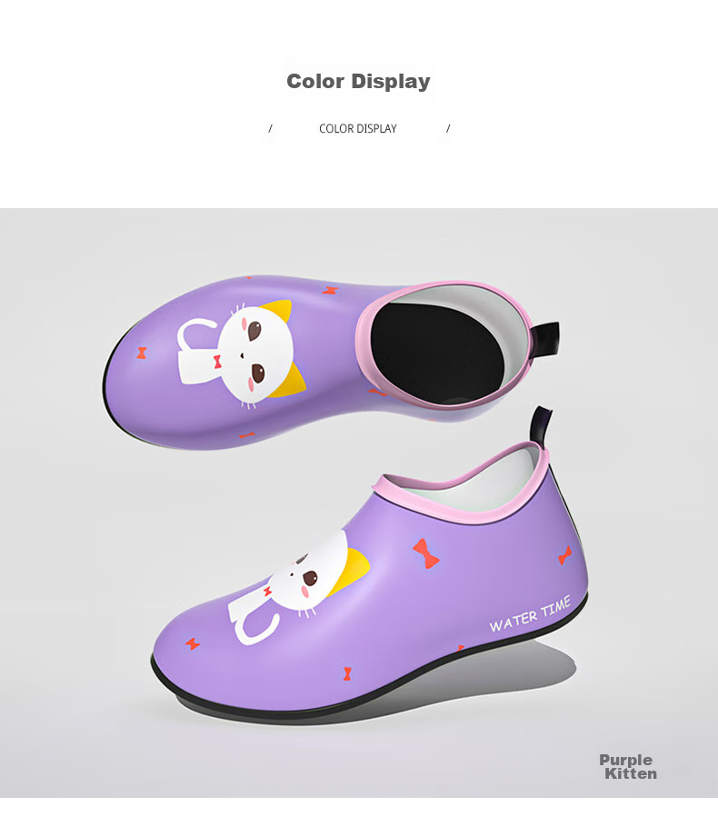 WATERTIME / Shuichuan Beach Shoes, Children's Girls' Diving Water Shoes, Stream Tracing Non-Slip Cut-Resistant Shoes, Purple Little Cat, 5XS 9
