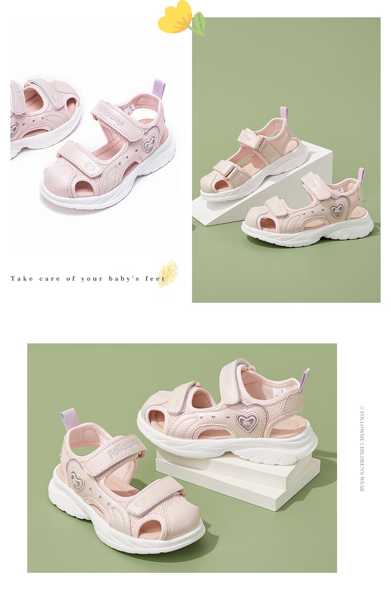 Follow Me Boys And Girls Sandals, Children's Beach Shoes, Summer Soft-Soled Closed-Toe Sandals, Velcro Sports Casual Shoes, Pink, Size 30 7