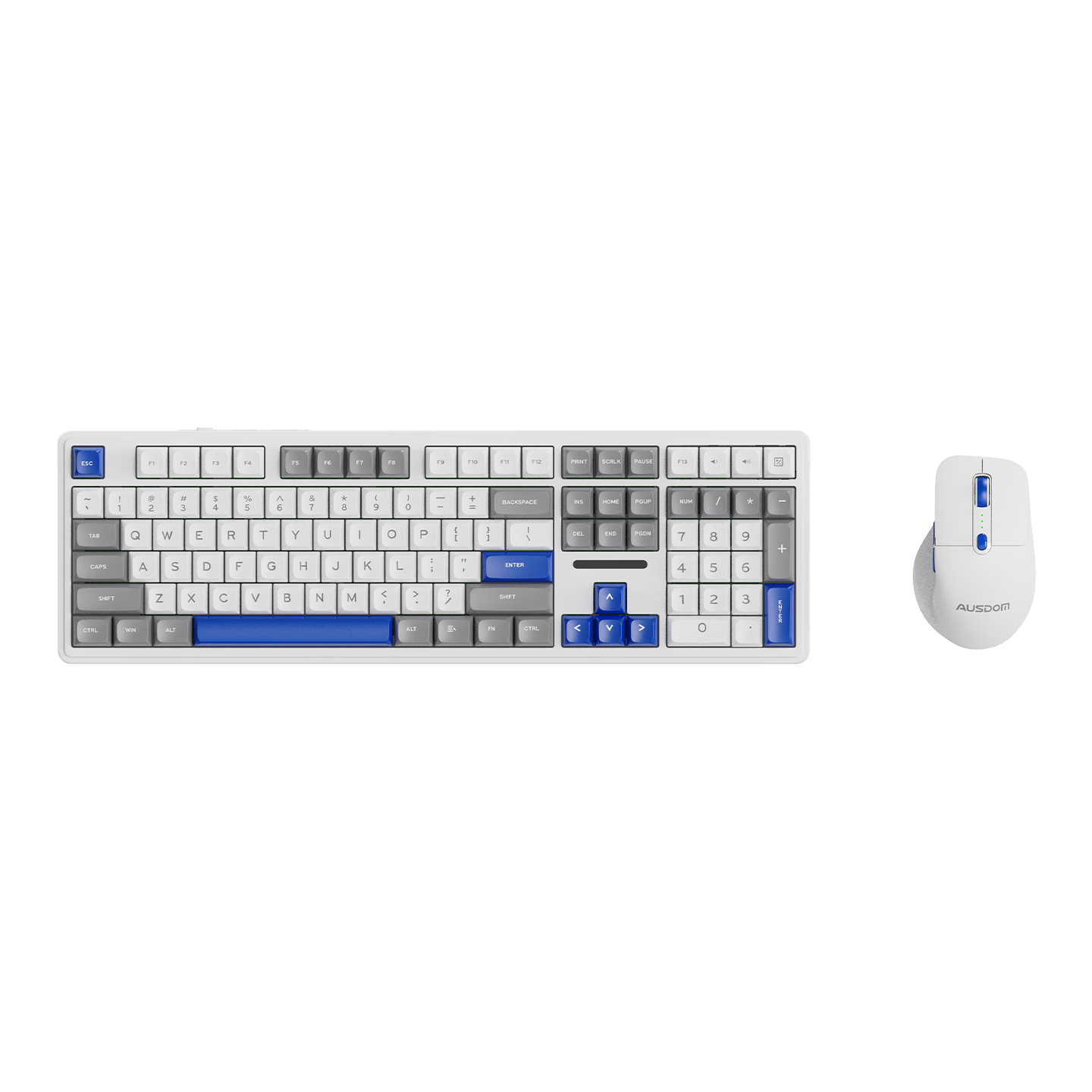 AUSDOM HOLA108 Wireless Keyboard and Mouse Combo Office Gaming Keyboard and Mouse 2.4G Full-Key Anti-Ghosting Desktop Laptop Mechanical Keyboard Set Blue and White