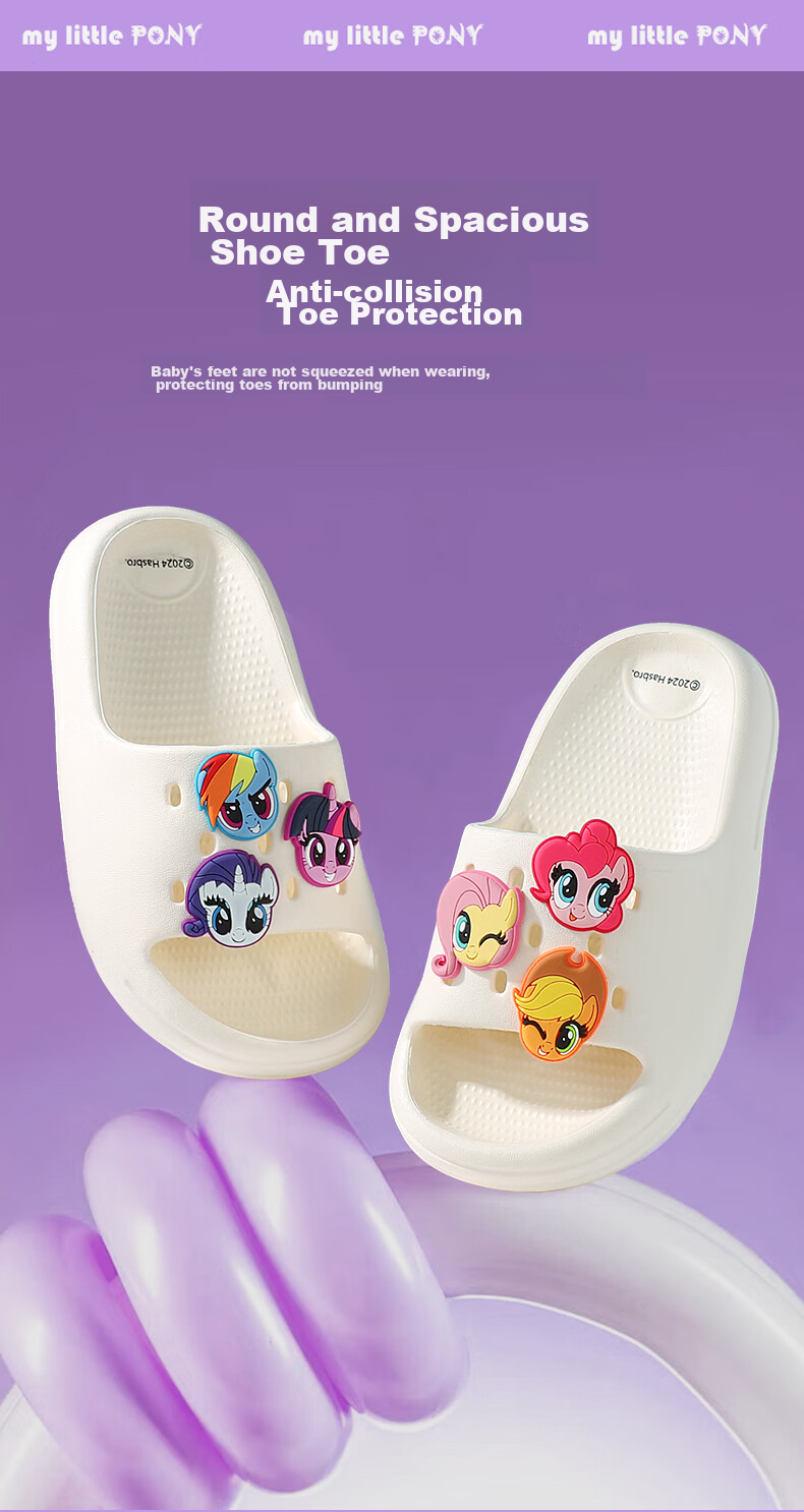 My Little Pony Girls Summer Slippers Soft Sole Non-Slip Toddler Baby Sandals Round Logo Purple Size 38 5