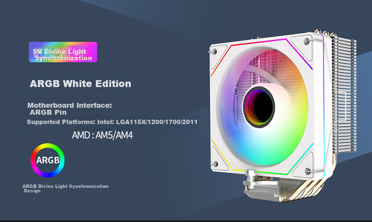 JPLAYER Ziyi Collaboration Edition 6 Copper Tube CPU Cooler Black ARGB Lighting Synchronization Intelligent Temperature Control (Supports All Platforms/With Thermal Paste/200W Power Dissipation) JPS-511 3
