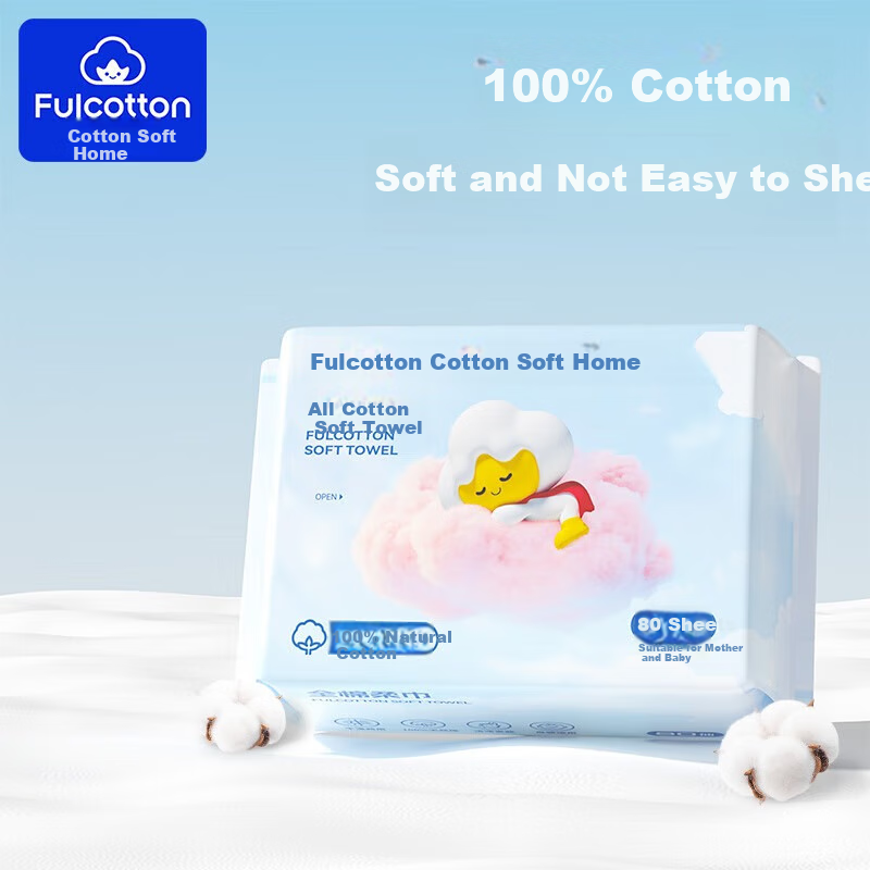 FulCotton Baby Soft Cotton Wipes, 100% Pure Cotton, for Both Dry And Wet Use, Thickened Face Towels, 80 Sheets * 1 Pack