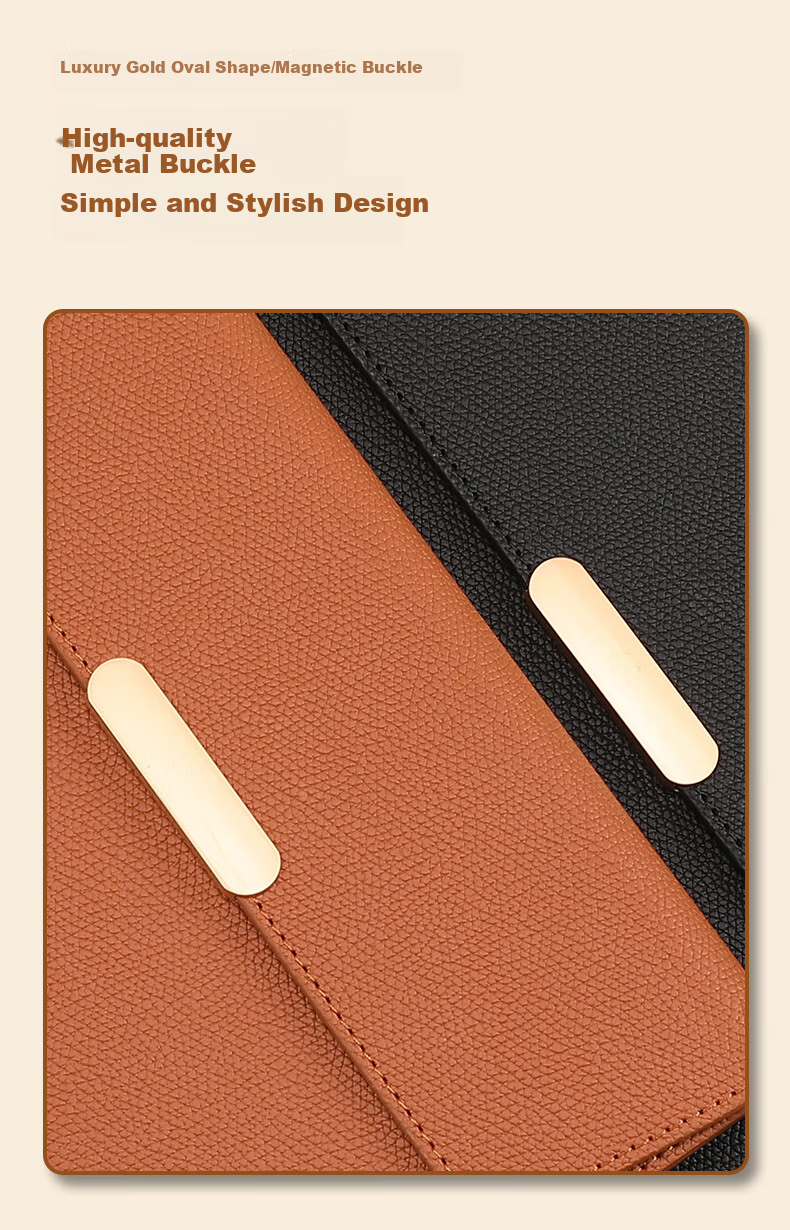 Zhongjianwenju A5 Notebook with Three-Fold Clasp, Business Office Quality Leather Cover, Meeting Journal Diary, Customizable Office Stationery, A5 Brown 61-25 Simple 4