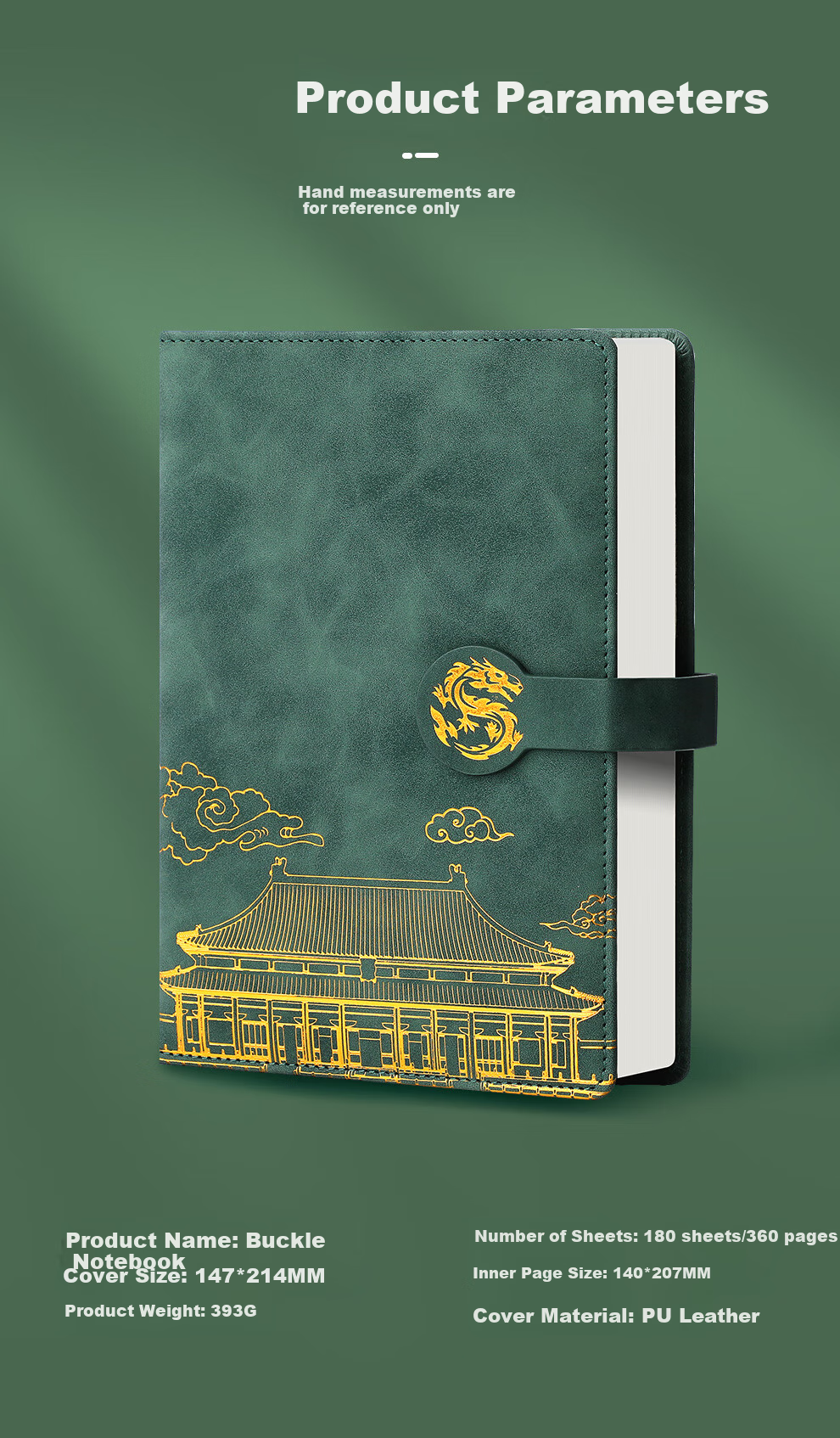 Jiaranheng Chinese Style Notebook, Aesthetic A5 Dragon-Shaped Clasp, Thickened Journal, High-End Exquisite Diary, Business Gift, Office Stationery, Customizable, Dark Gree 9