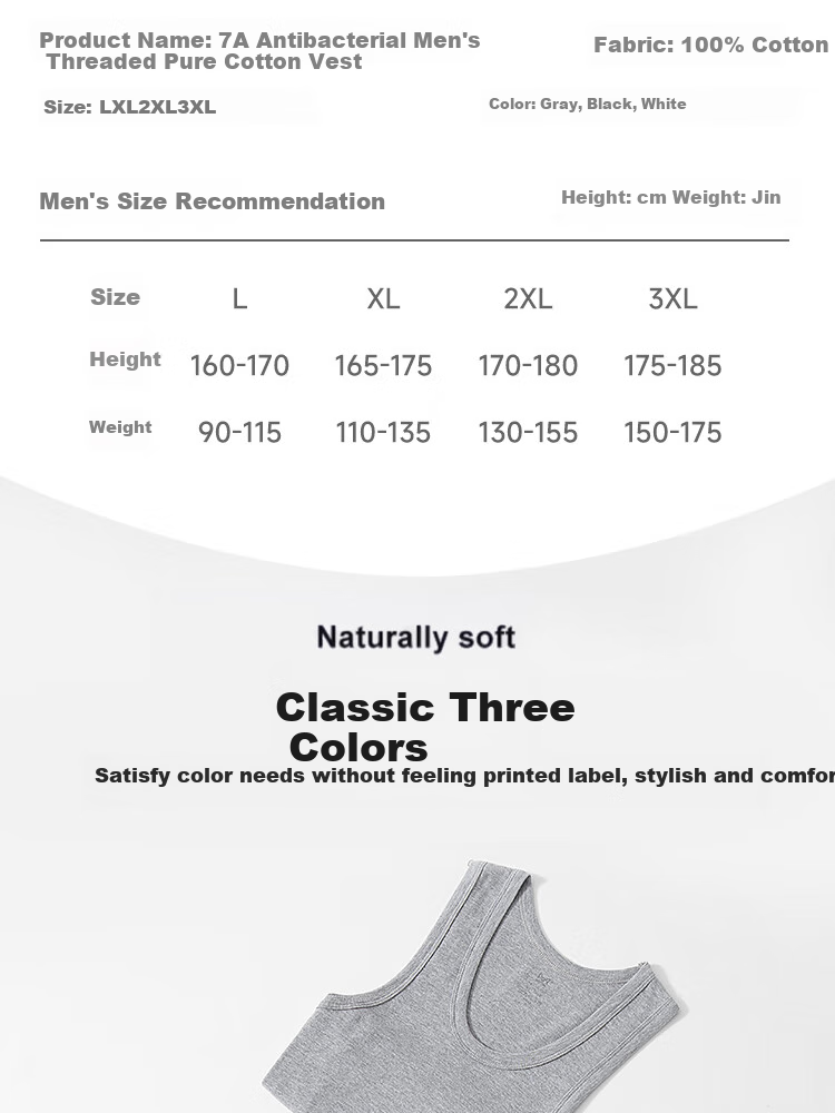 MiiOW White Pure Cotton Tank Top for Men, Summer Lightweight Undershirt, Large Size Loose Sleeveless Athletic Undershirt 3