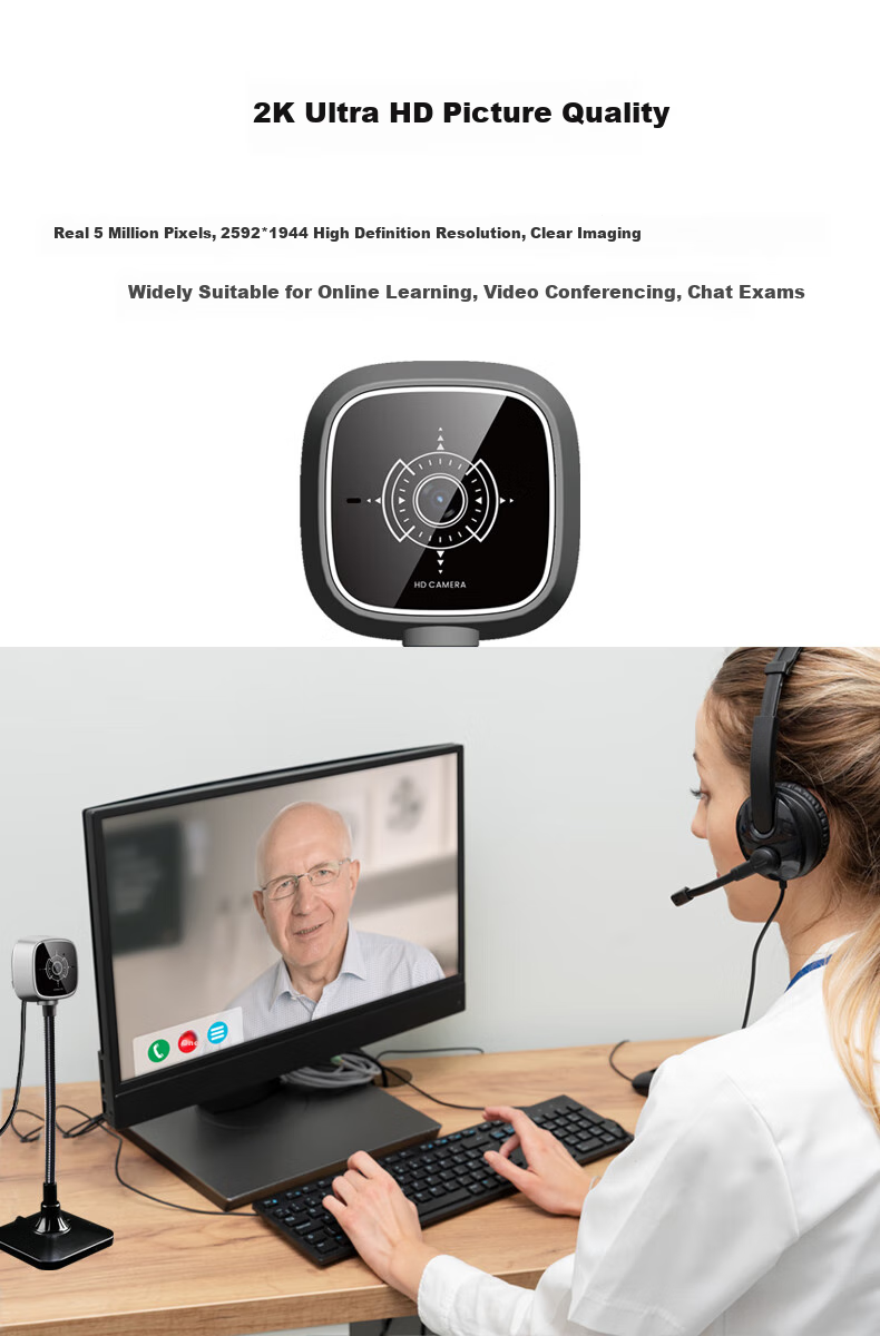 GESOBYTE C509 Bracket-Type 2K HD Live Streaming Computer Webcam Video Call Conference Online Teaching Home Laptop Desktop Built-In USB Interface Plug-And Microphone 3