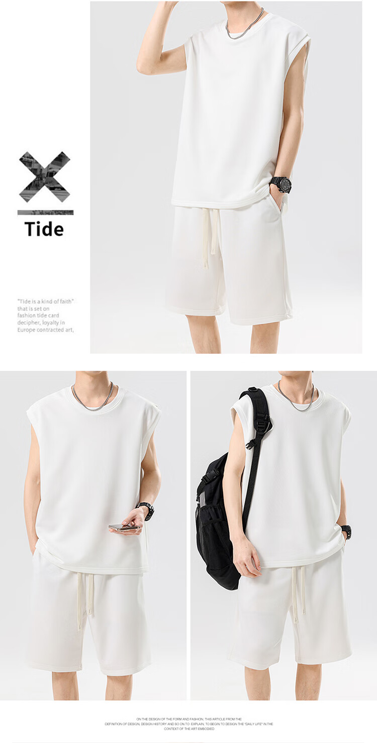 IZEXX Vest Ice Silk Summer Plus Size Sleeveless Loose Men's Casual Sports Two-Piece Set IJ31 Gray 3XL 16