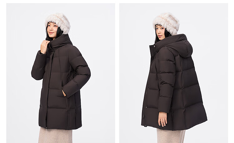 BOSIDENG Women's Off-Season 90% Down Thickened Hooded Loose Mid-Length Casual Warm Coat 9