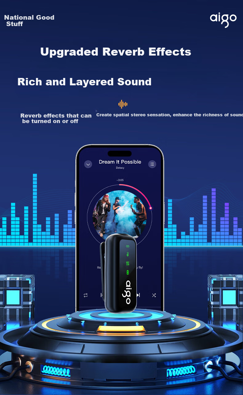 Aigo S16 Wireless Microphone, Clip-On Microphone with Two Mics, Small Bee Vlog Interview Outdoor Live Streaming Special Equipment, Mobile Phone Audio Microphone, Compatible with Apple And Android 5