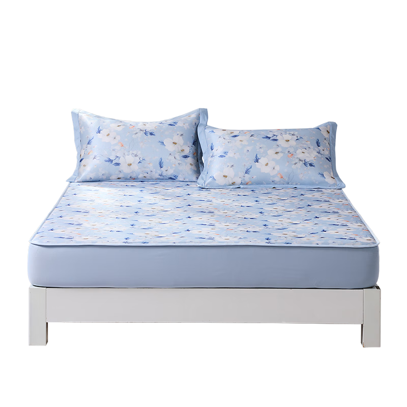 Fuanna Ice Silk Washable Cooling Mat Summer Cooling Bed Sheet Set Double Three-Piece Printed Soft Mat 1.5*2m