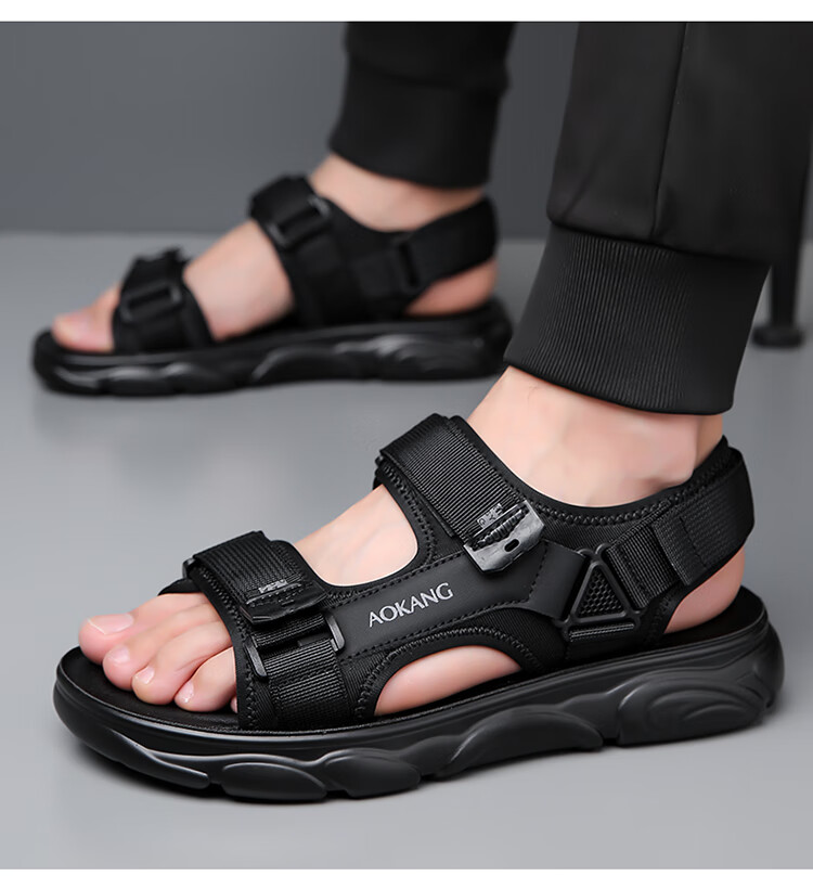 Aokang Men's Beach Shoes, Sports Sandals, Casual Velcro Sandals, Green, Size 40 3