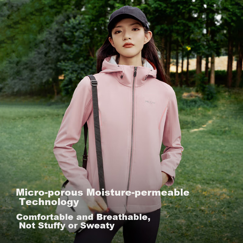 Pelliot Outdoor Soft Shell Jacket for Men And Women, Autumn And Winter Hiking Mountaineering Windproof Water-Resistant Coat 125106015 Pink S