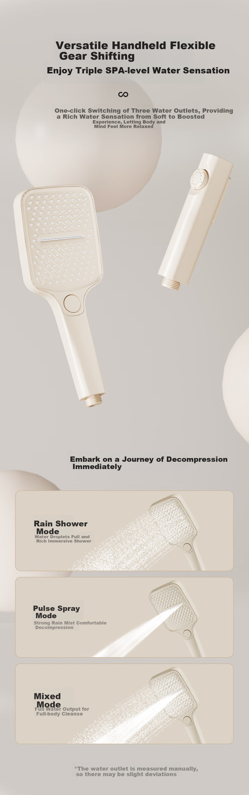 MICOE Shower Set, Cream White, Four-Function Pressurized Bathroom Shower, Piano Key Temperature Control Shower Head, Complete Set M5 9